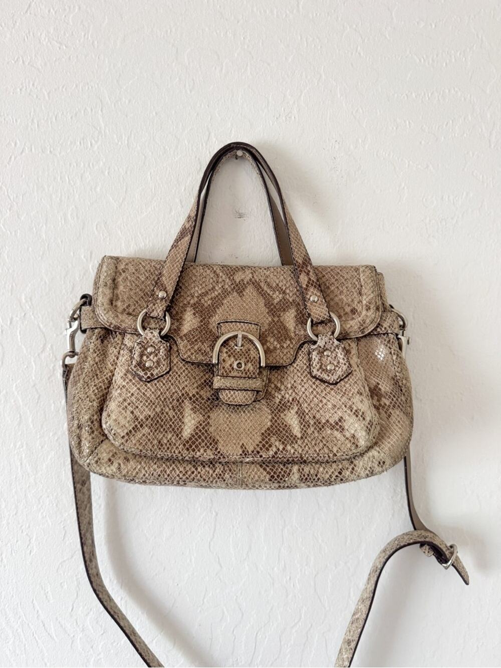 Coach Campbell Snakeskin Leather Medium Flap Crossbody Shoulder Satchel Bag